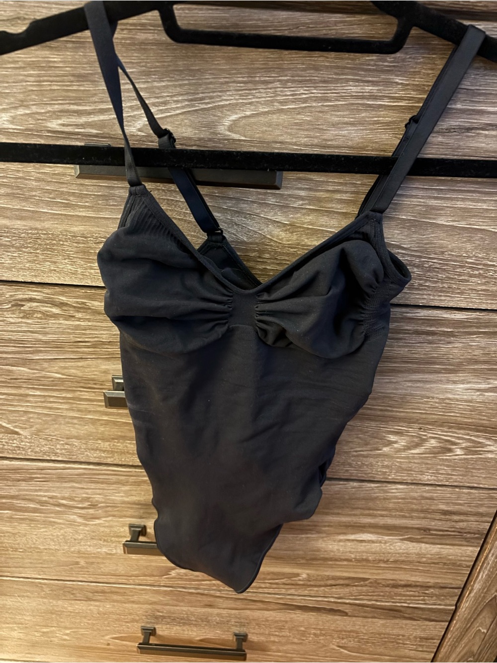 SKIMS Black Thong Ruched Cup Camisole Bodysuit